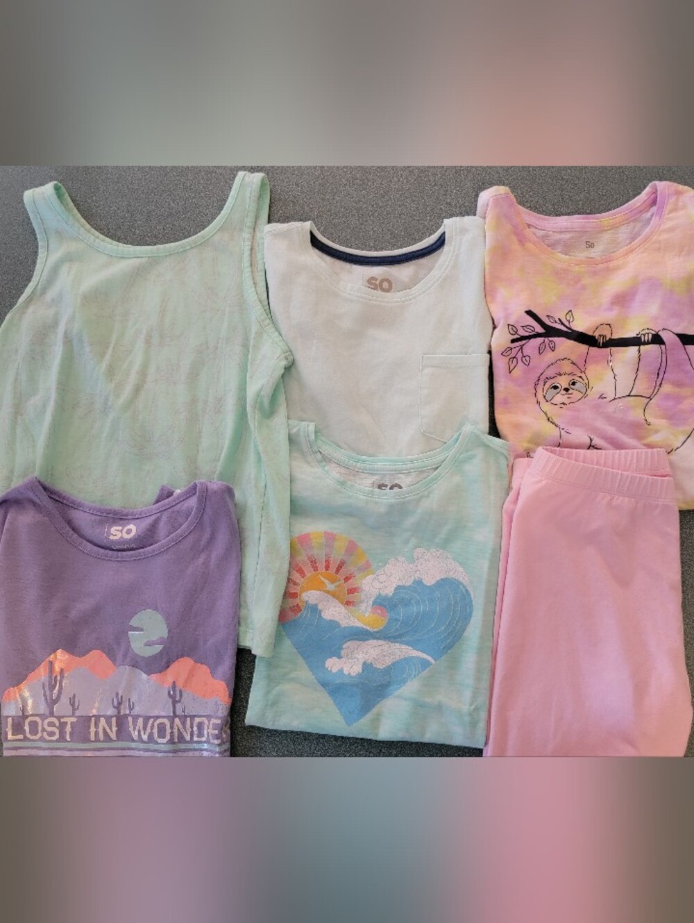 Girls Size 10/12 Summer Clothing Bundle SO Arizona Sloth Tank Biker Shorts 6 Pc